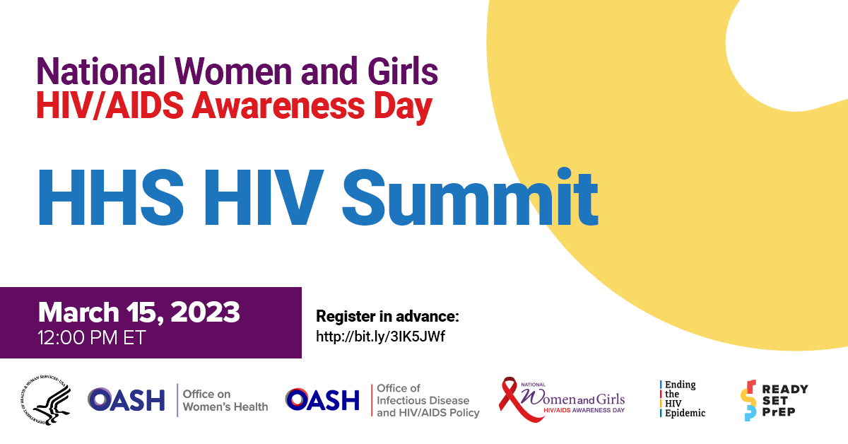 Banner with key details about the National Women and Girl's HIV/AID Awareness Day online summit.