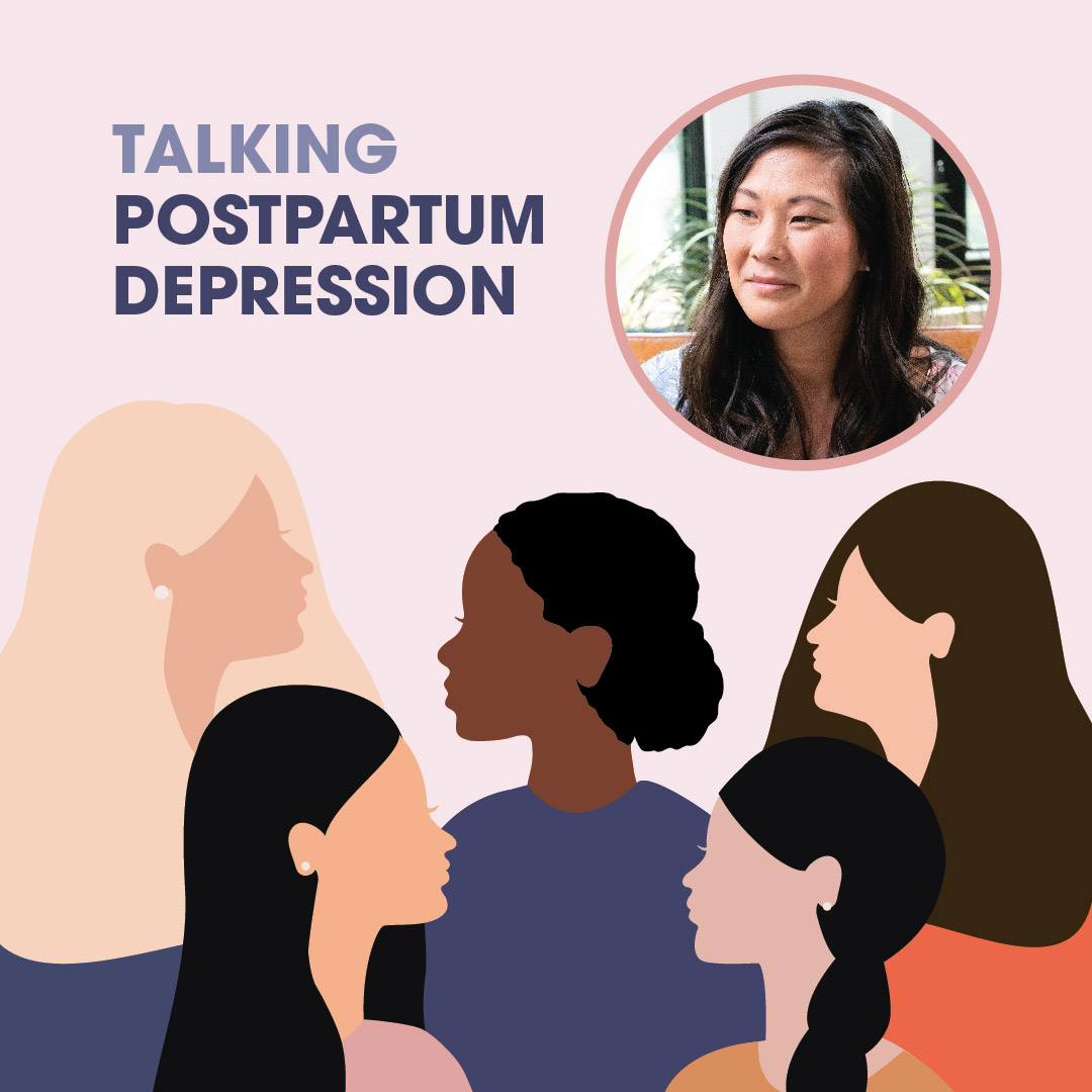 0
Graphic featuring the text 'Talking Postpartum Depression' above an illustration of a diverse group of women engaged in conversation. Additionally, a small photo of Allison is included.