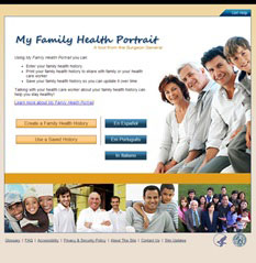 Landing page of the family health history tool